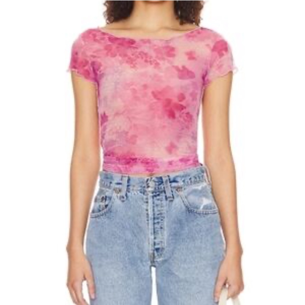 Free People On The Dot Baby Tee Rosy Pink NWT